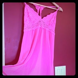 Bright pink nighttime slip - lace detail
